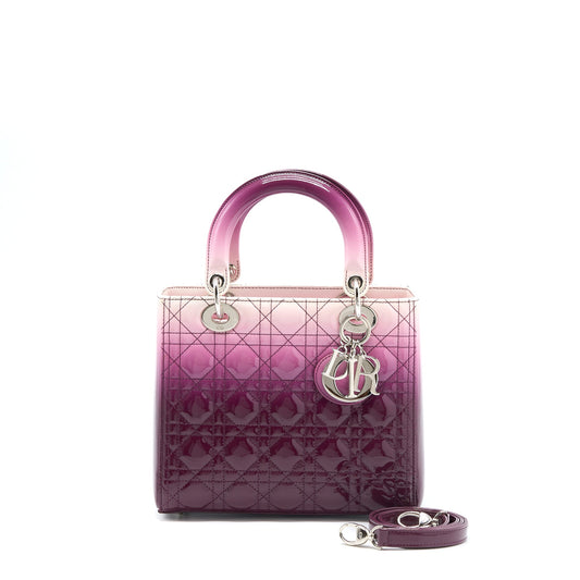 Dior Medium Lady Dior Patent White/Purple SHW