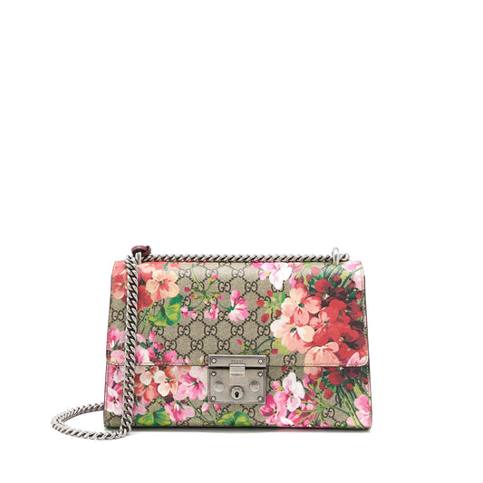 Gucci Padlock Shoulder Flower Printed / GG Supreme Ruthenium Hardware