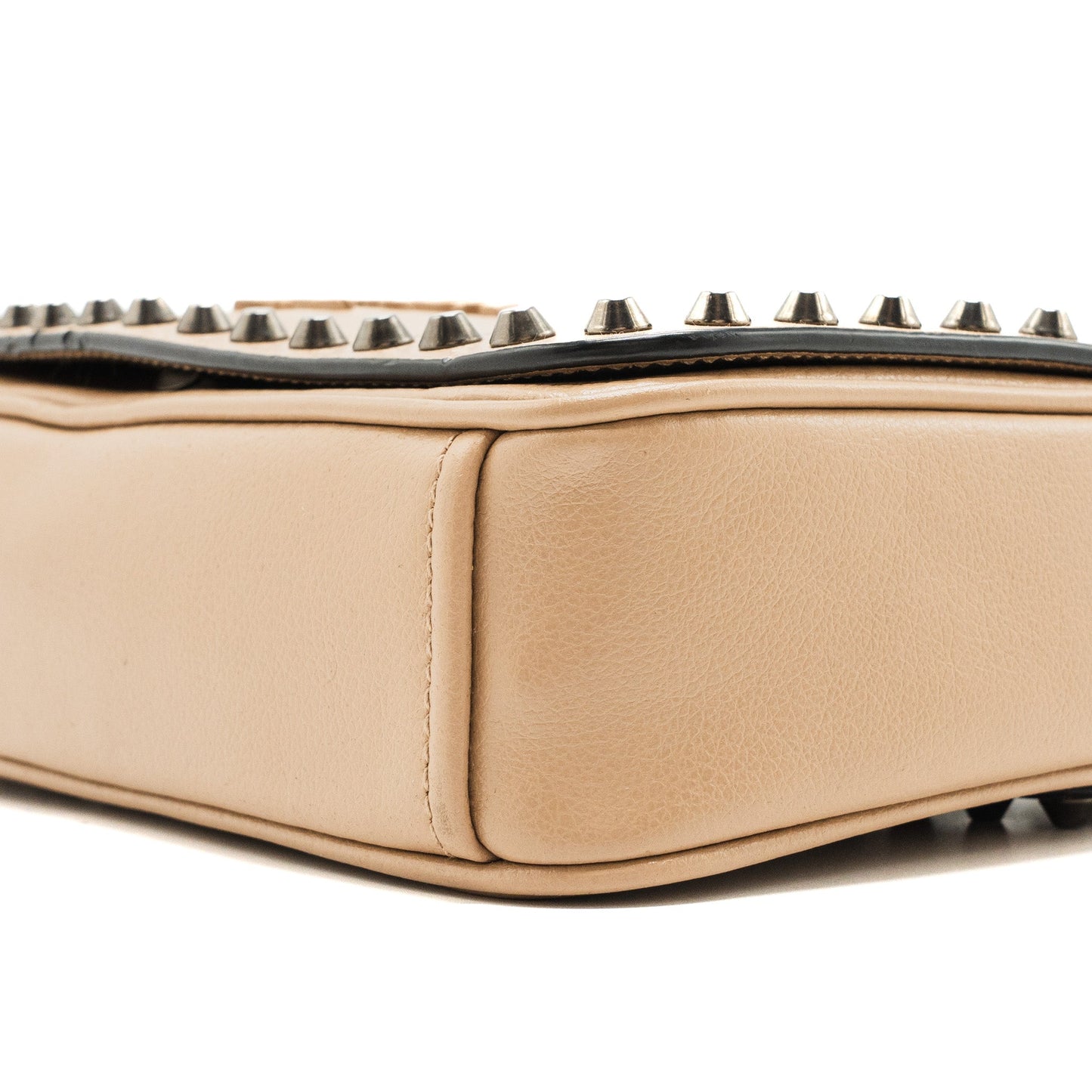 Prada Pattina Glace Studded Bag Calfskin Beige /Black Hardware