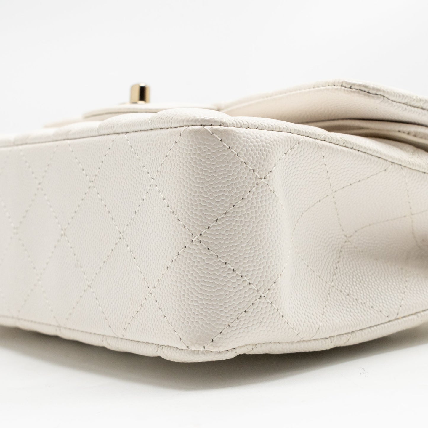 Chanel Small Classic Double Flap Bag Caviar White LGHW (Microchip)