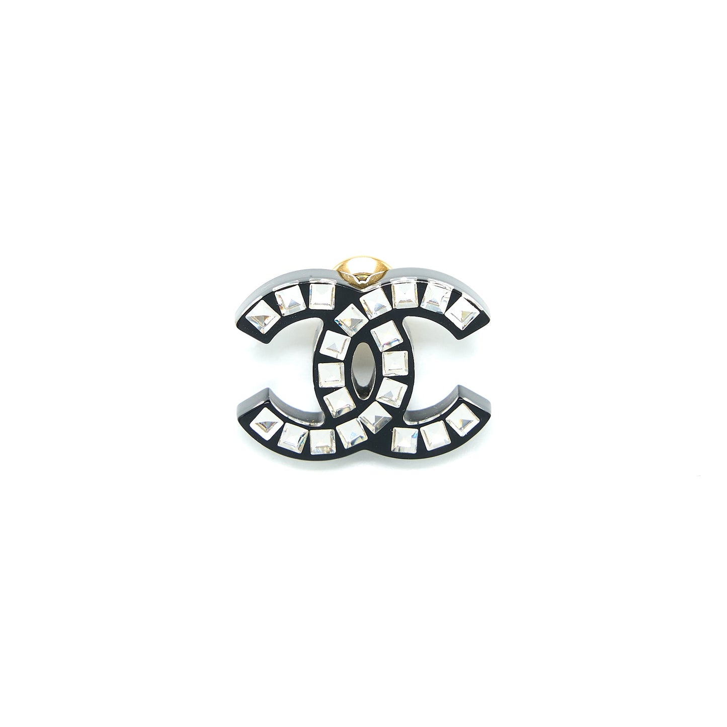 Chanel CC Logo Brooch With Crystal Gold Tone