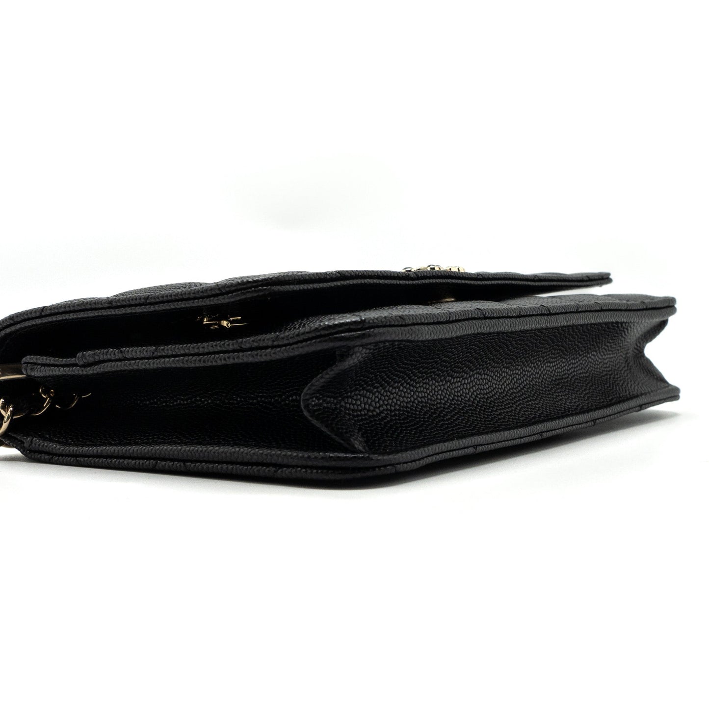 Chanel 23k Detailed CC Logo Wallet On Chain Caviar Black LGHW (microchip)