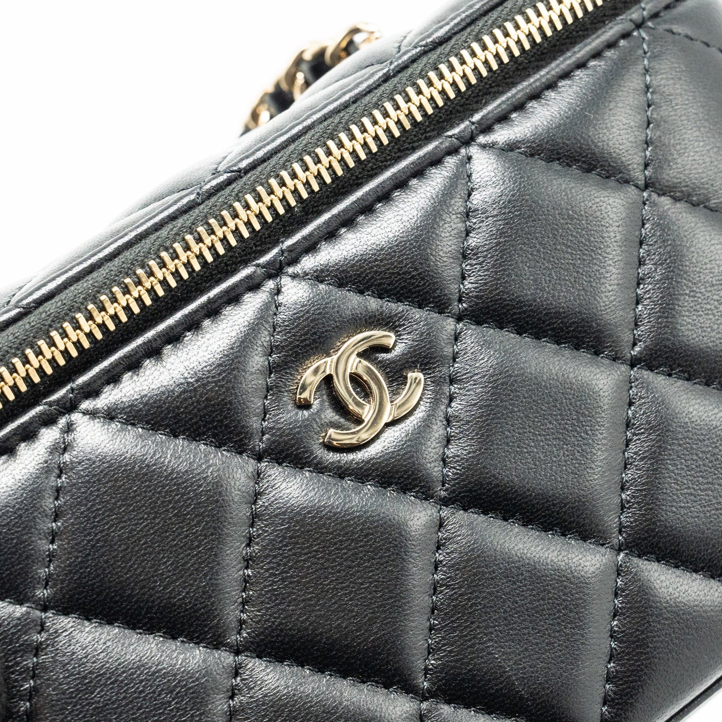 Chanel long vanity case lambskin black LGHW
