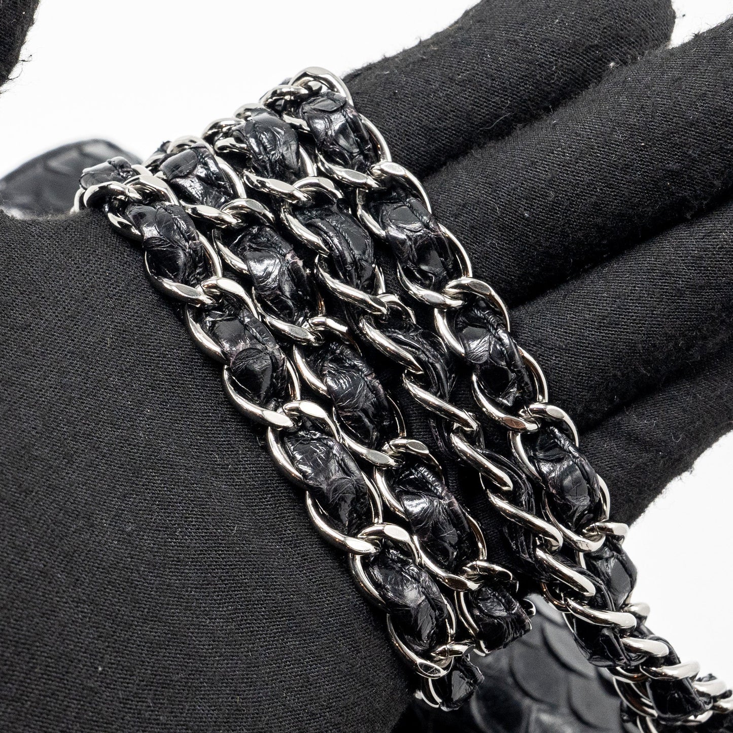 Chanel Medium Classic Double Flap bag python black SHW