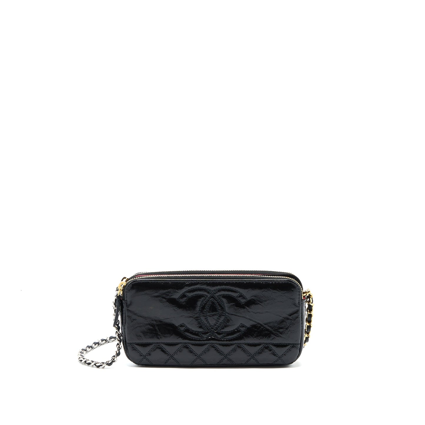 Chanel Double Zip Wallet On Chain Aged Calfskin Black Multicolour Hardware