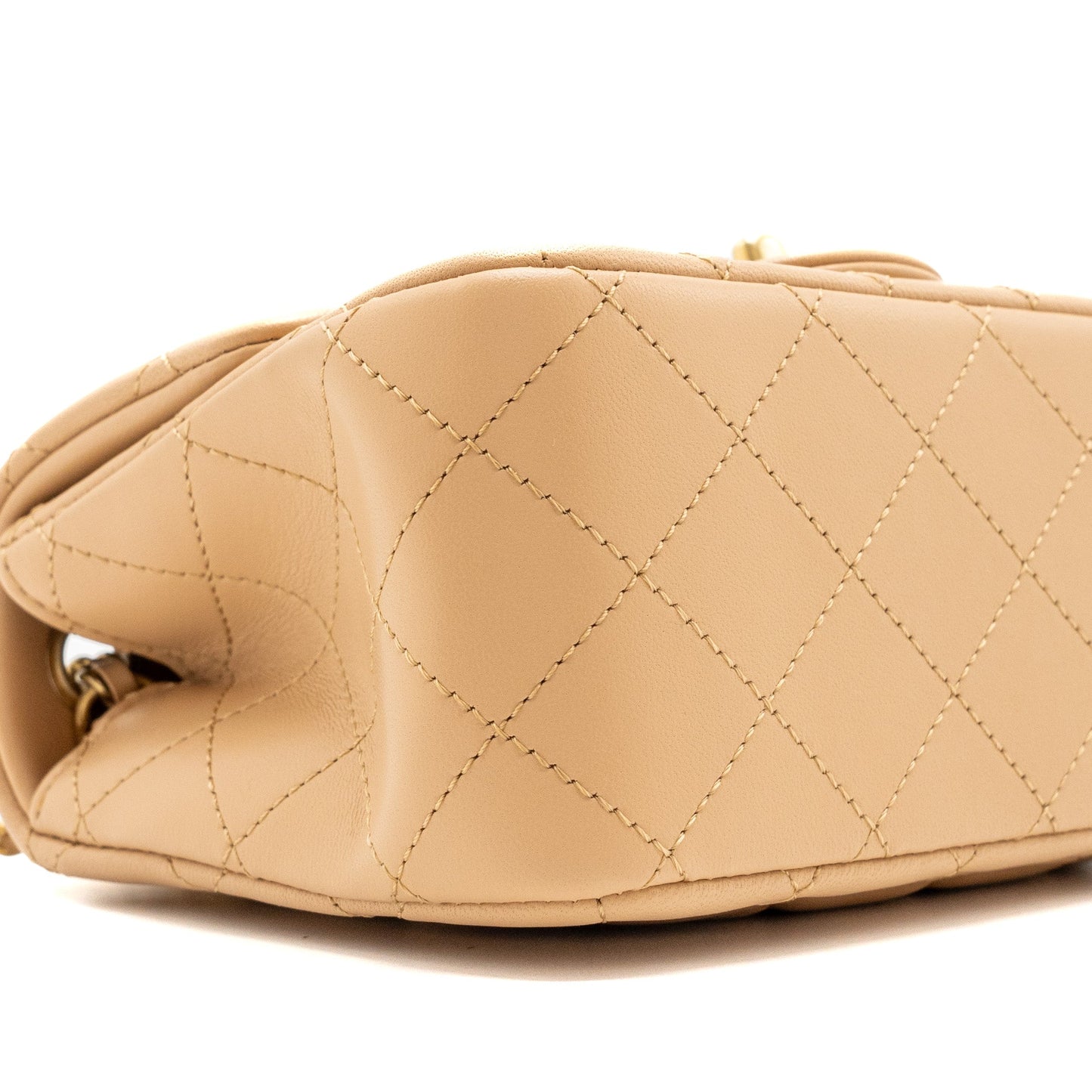 Chanel 23K Pearl Crush Mini Square Flap Bag Lambskin Beige GHW (Microchip)