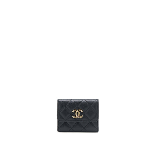 Chanel 23P Detailed CC logo Flap Card Holder Caviar Black LGHW (Microchip)