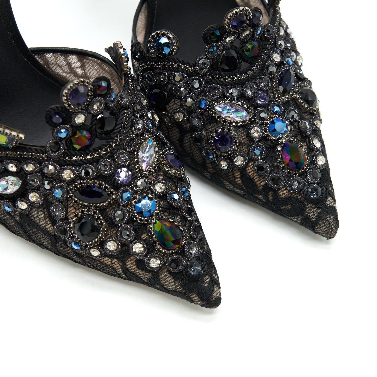 RENE CAOVILLA VENEZIANA ANKLET PUMP BLACK LACE SIZE 37