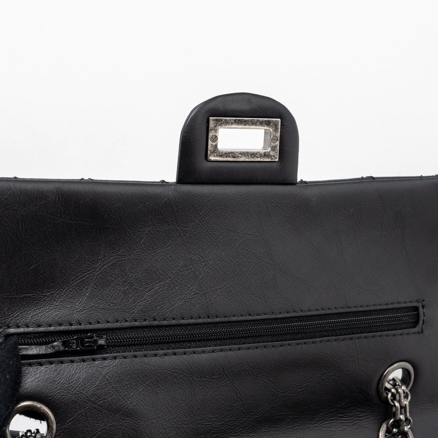 CHANEL 2.55 SMALL REISSUE FLAP  BAG AGED CALFSKIN BLACK RUTHENIUM HARDWARE