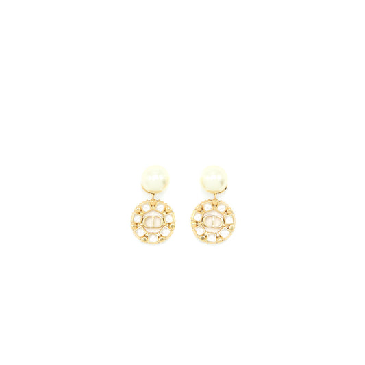 Dior CD Logo Dropped Earring Pearl/Crystal Gold Tone