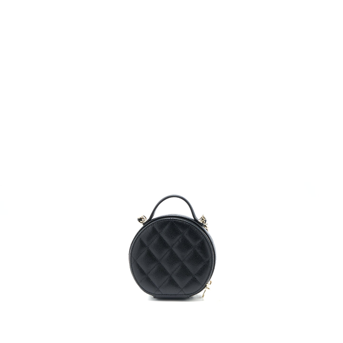 Chanel Mini Top Handle Round Vanity Case with Chain Caviar Black LGHW