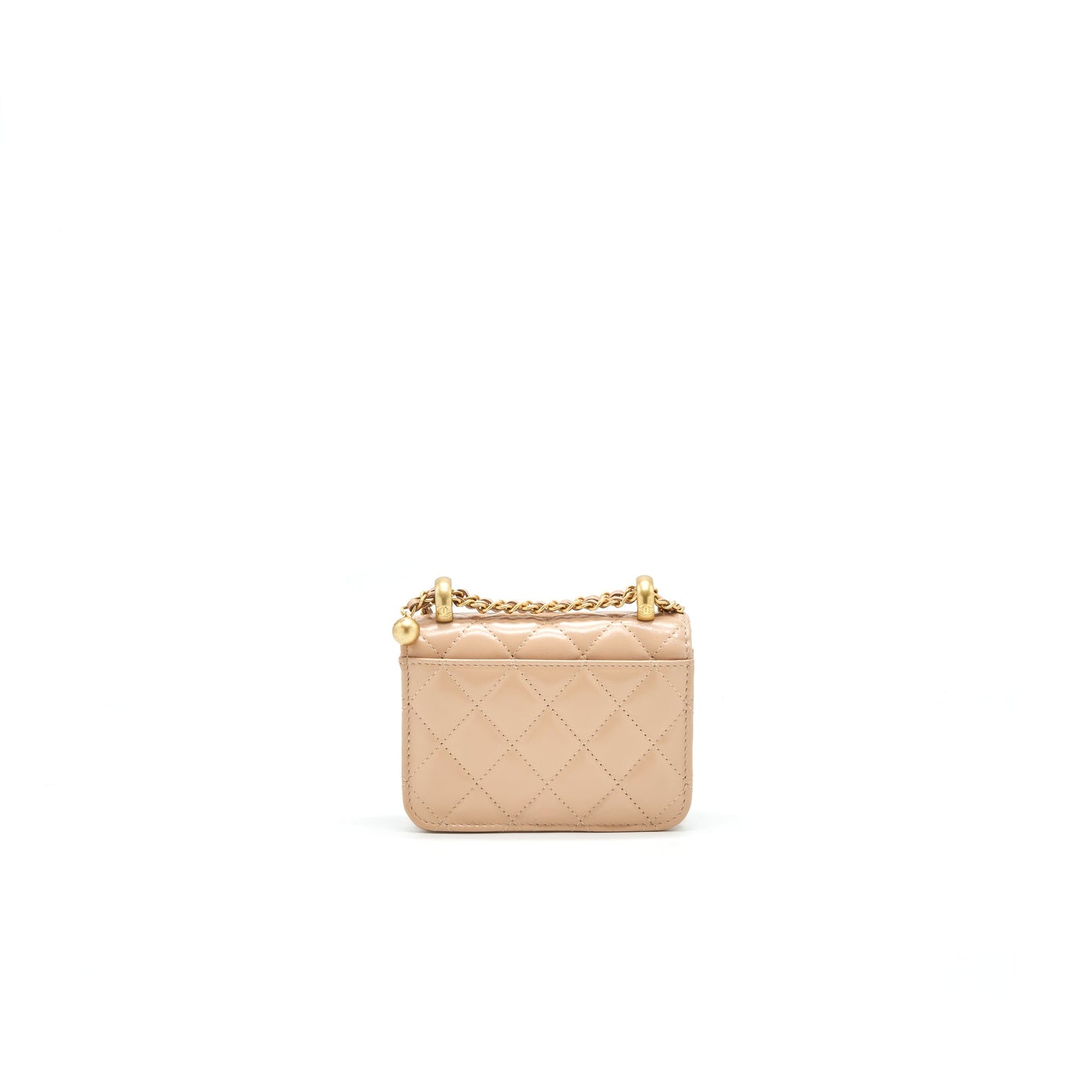Chanel 21A Flap Coin Purse with Chain Beige GHW Calfskin