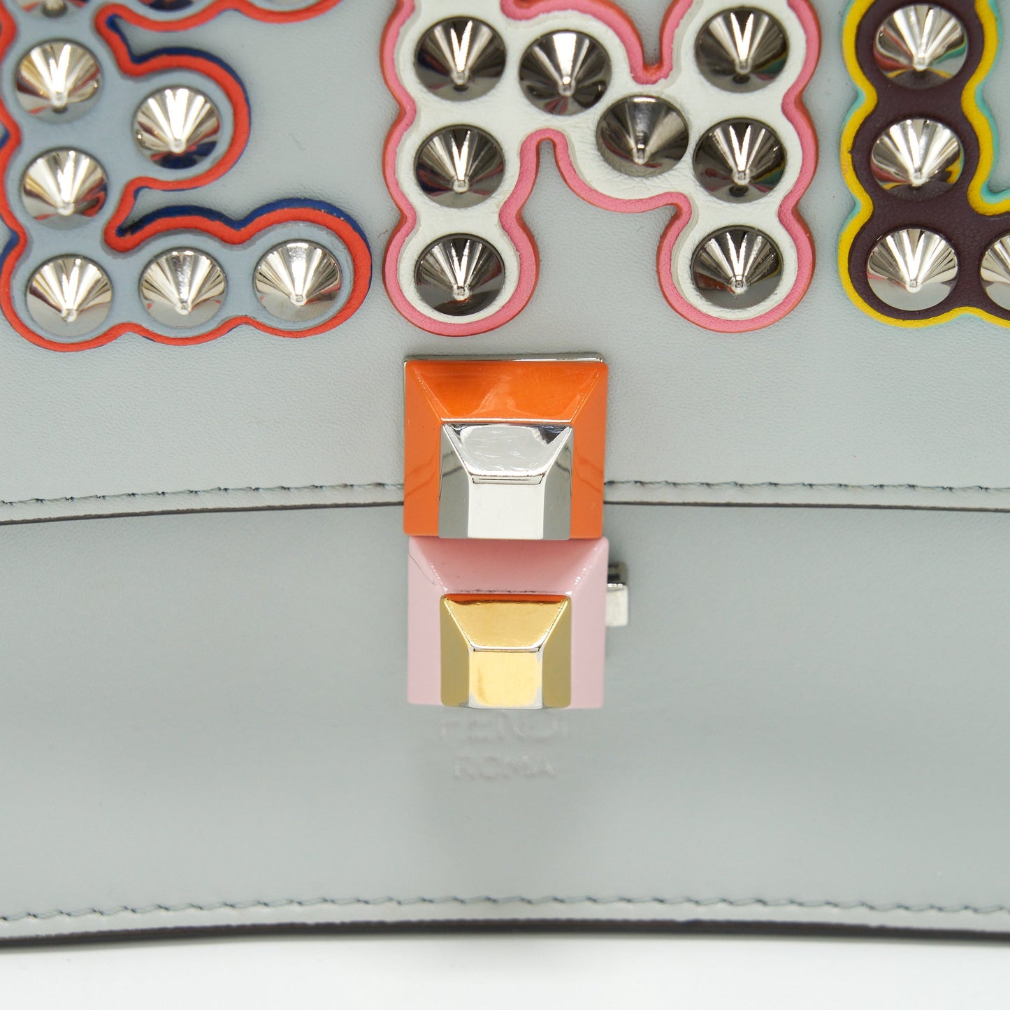 Fendi Kan I Studded Shoulder Bag Light Blue/Multicolour SHW