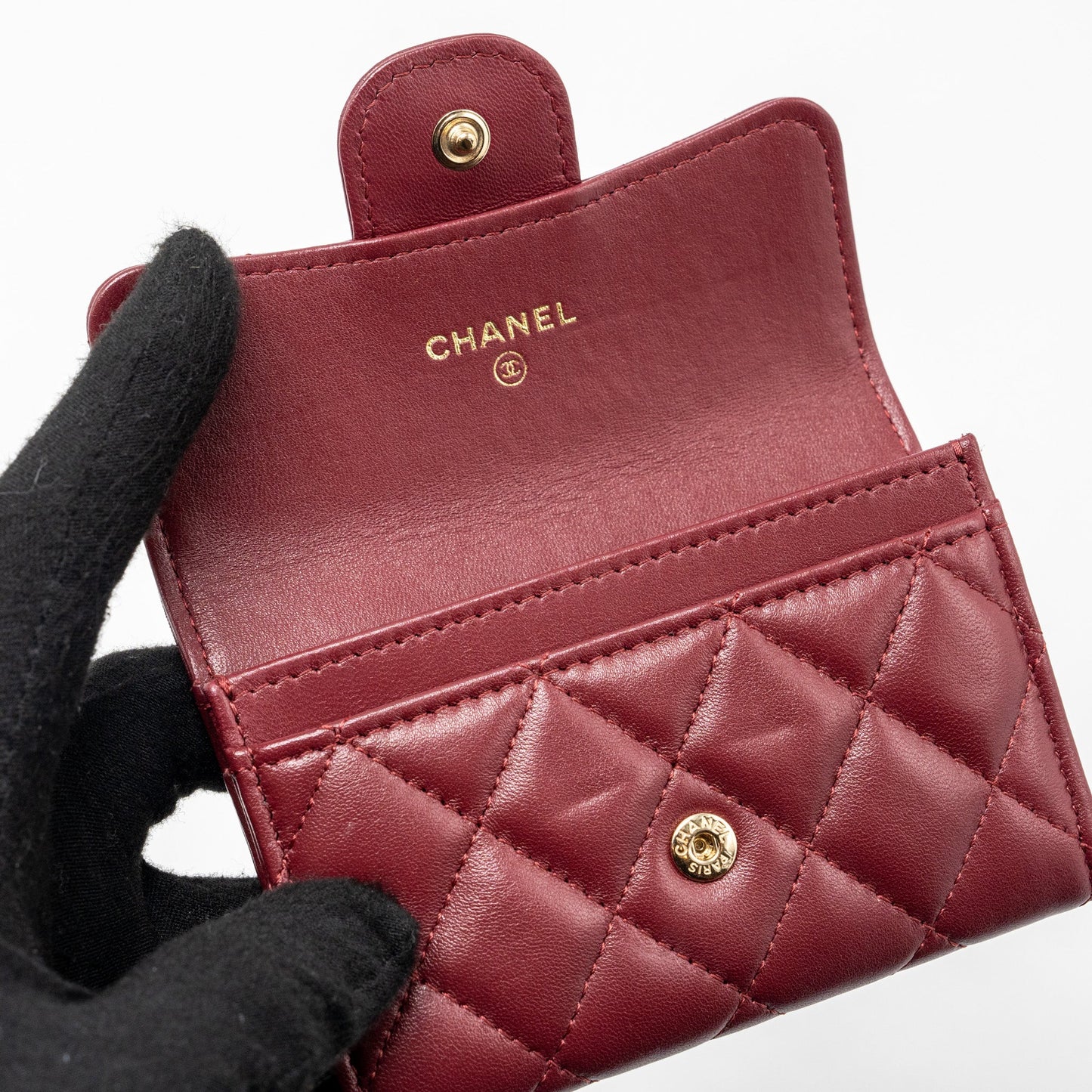 Chanel Classic Flap card holder lambskin burgundy GHW