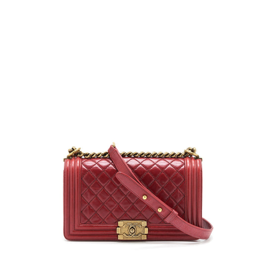 Chanel Medium Boy Bag Aged Calfskin Red With Ruthenium GHW