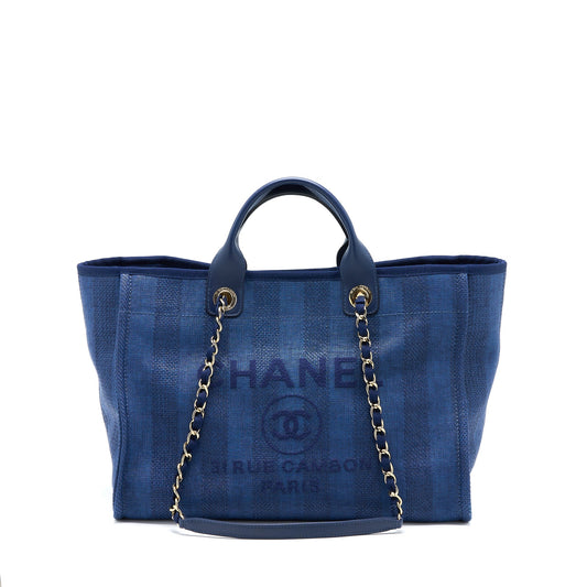 Chanel Deauville Tote Bag Canvas Dark Blue LGHW