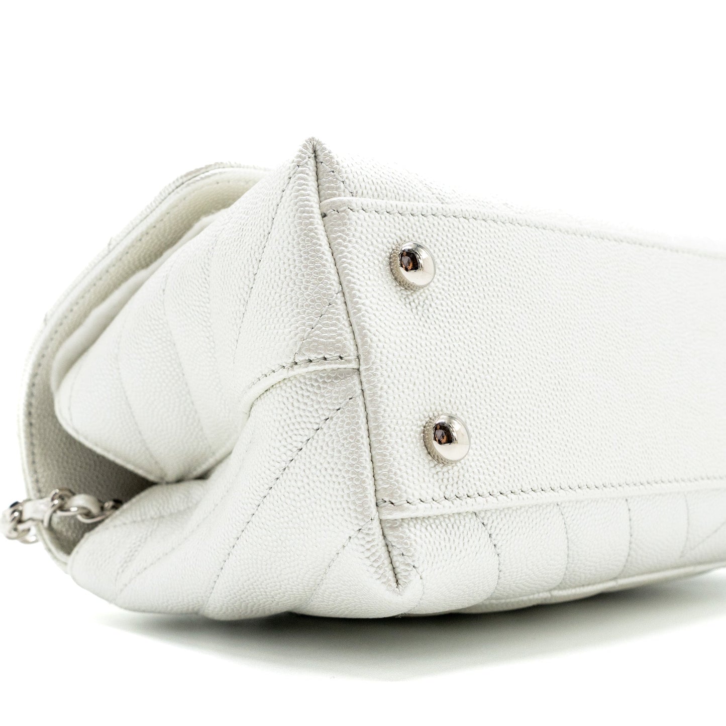 Chanel chevron small coco handle caviar iridescent white SHW