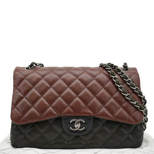 CHANEL Classic Double Flap Medium Quilted Leather Crossbody Tricolor