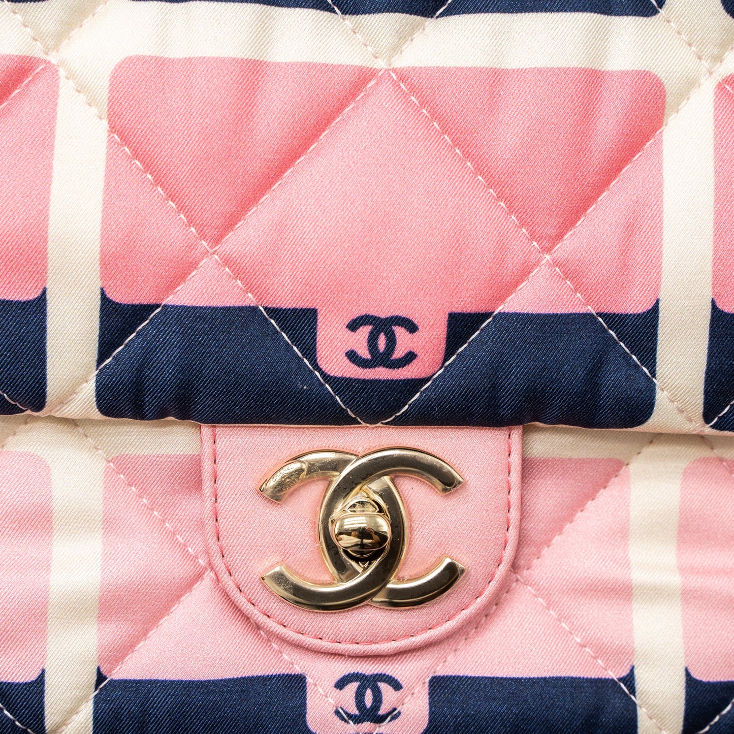 Chanel CC Logo Printed Flap Bag Fabric Multicolour LGHW (Microchip)