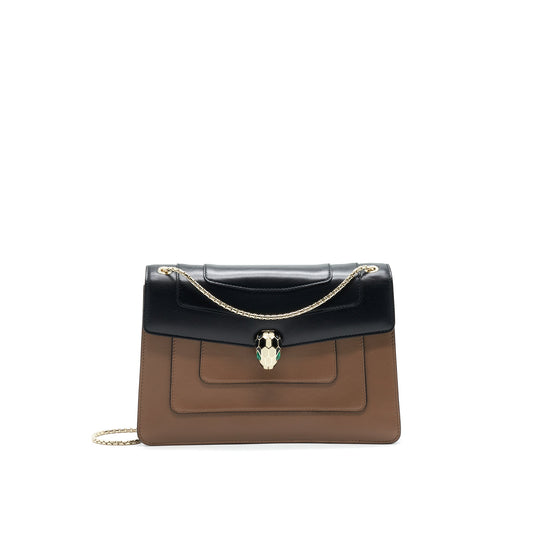 BVLGARI SERPENTI FOREVER SHOULDER BAG IN DARK BEIGE AND BLACK