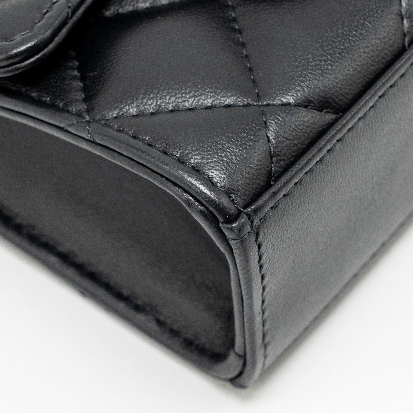 Chanel Detailed Top Handle Mini Clutch with Chain Lambskin Black LGHW (Microchip)