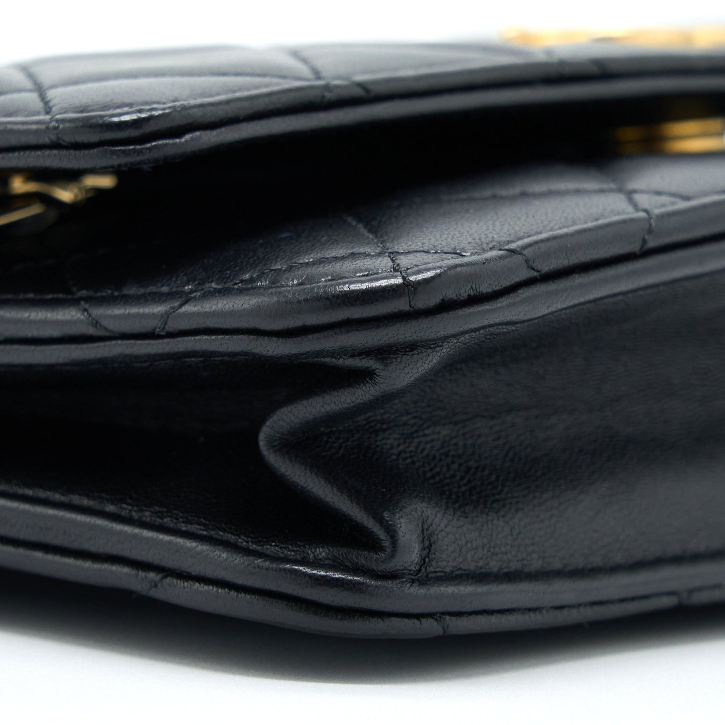 Chanel Detailed Top Handle Wallet on Chain Lambskin Black Brushed GHW (Microchip)