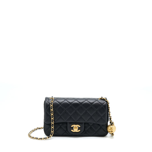 Chanel Pearl Crush Mini Rectangular Lambskin Black With GHW (Microchip)