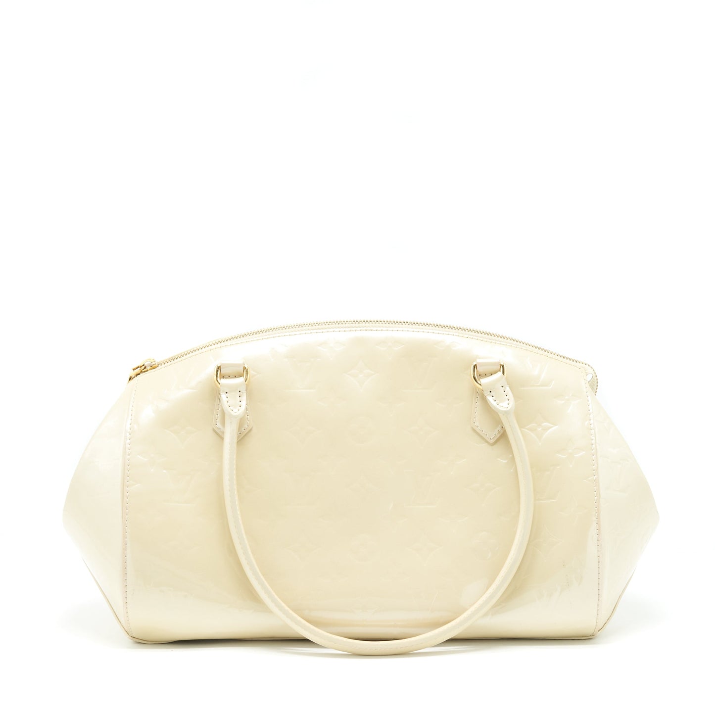 Louis Vuitton Vintage Bowling Tote Shoulder Bag Patent white GHW