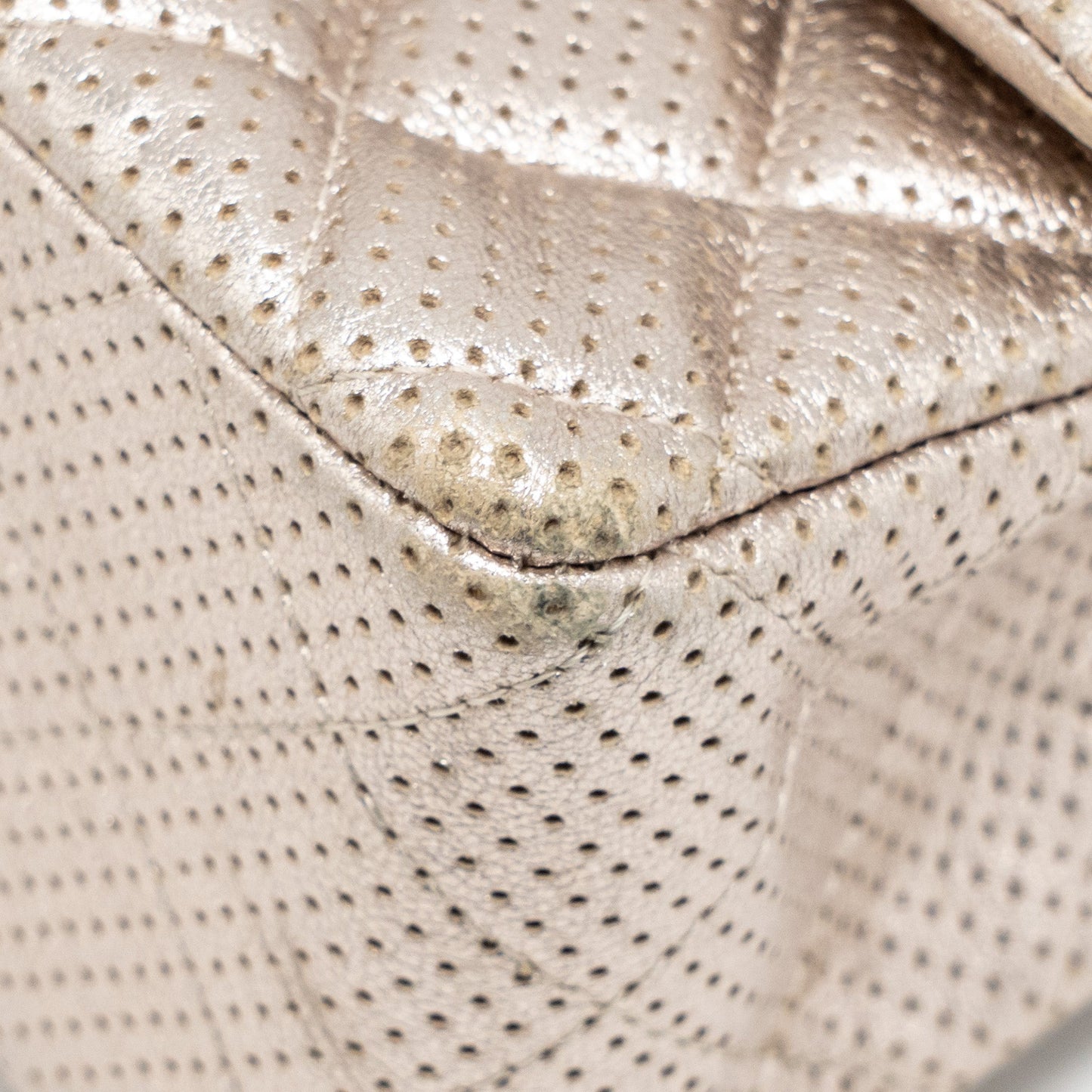 Chanel Mini Rectangular Flap Bag Perforated Metallic Lambskin Light Gold LGHW