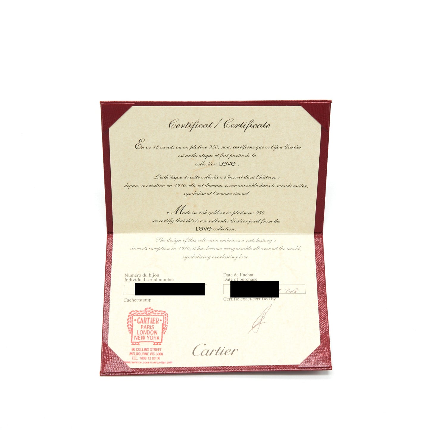 Cartier size 58 love wedding band white gold