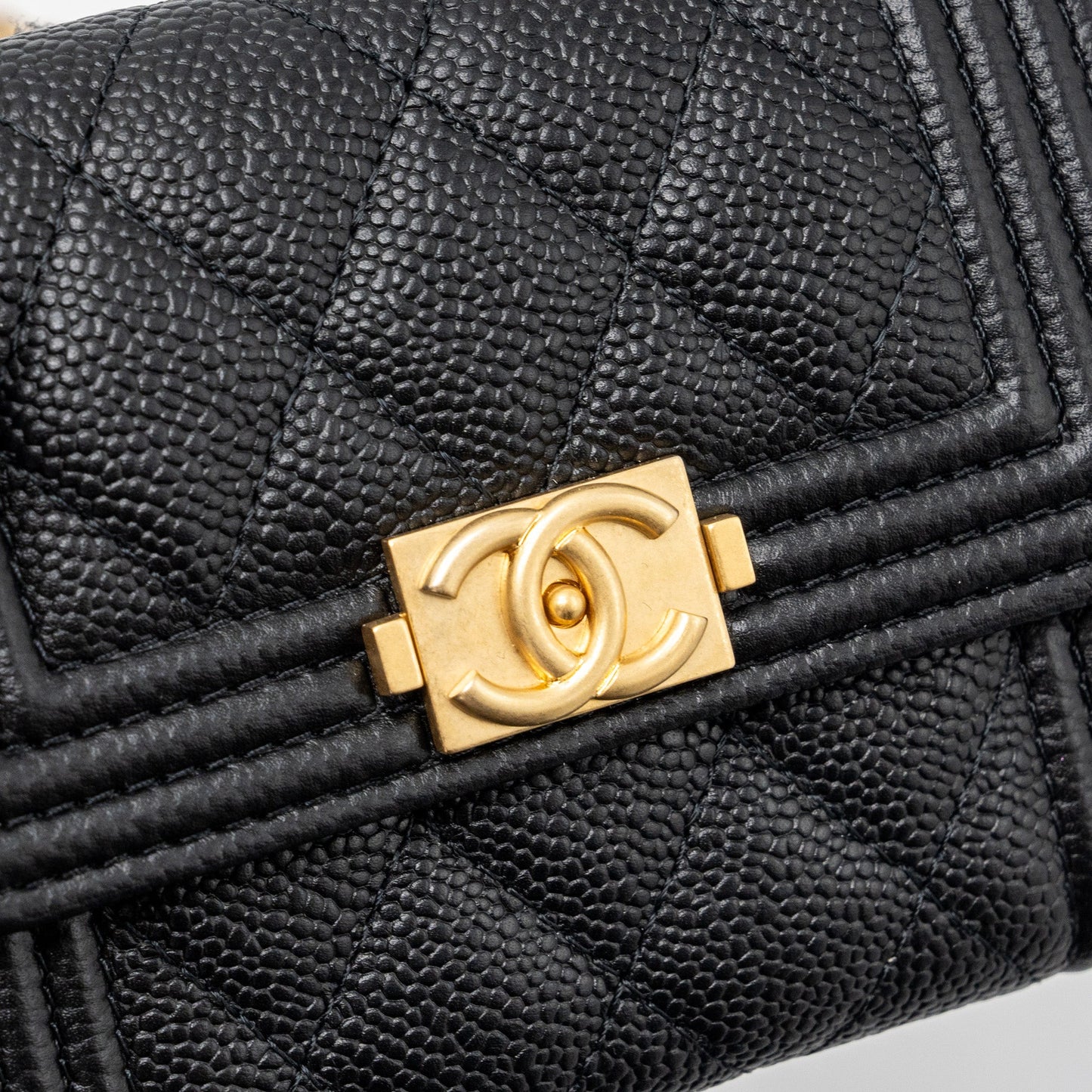 Chanel boy card holder with chain caviar black GHW