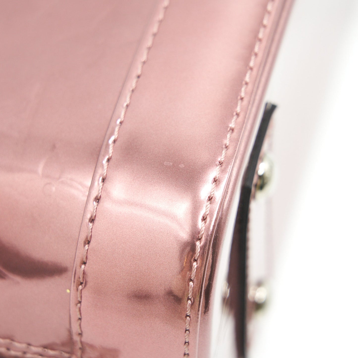LOUIS VUITTON ALMA BB PATENT LEATHER METALLIC PINK WITH BLACK HANDLE SHW