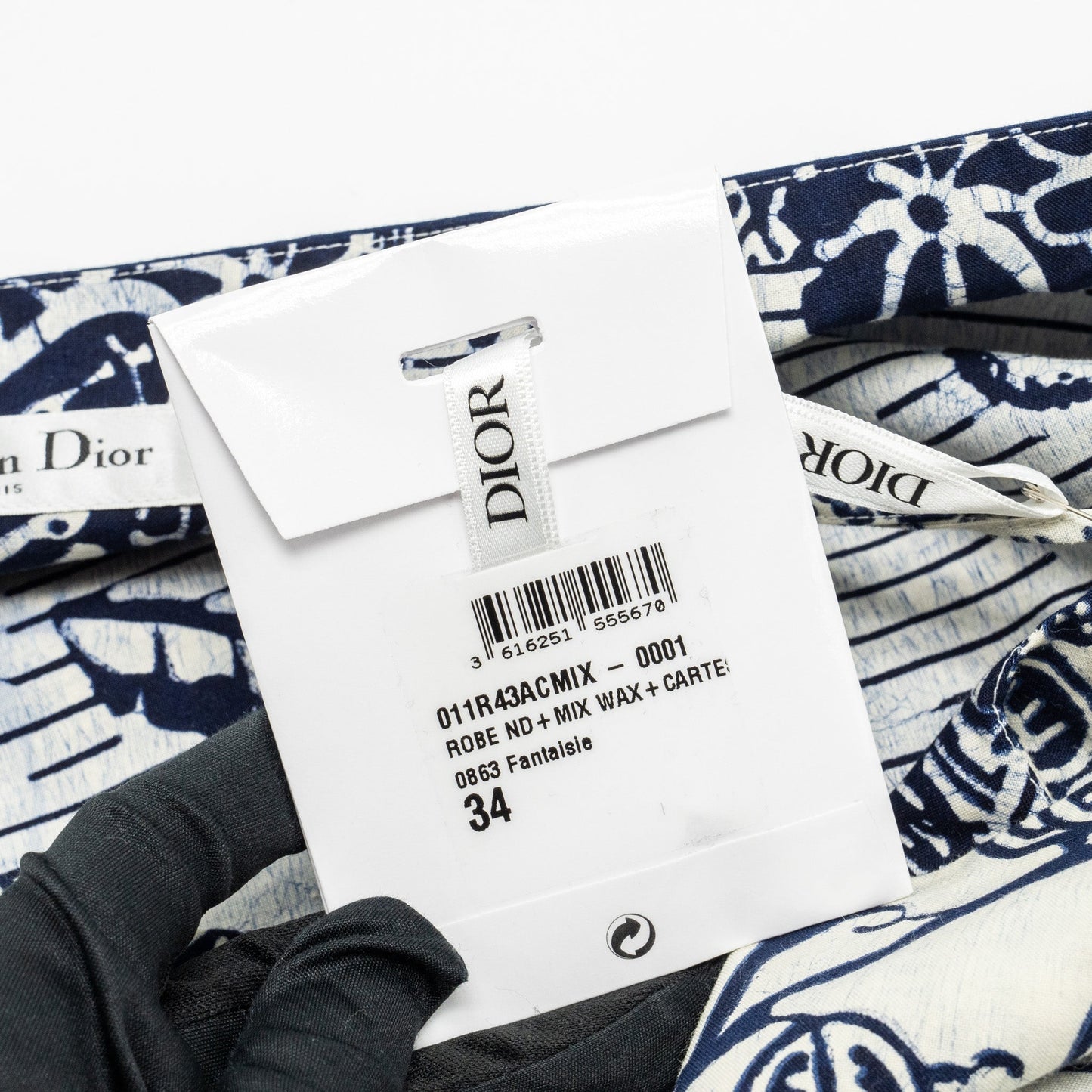 DIOR Size 34 Dress Fantaisie Cotton Navy/White