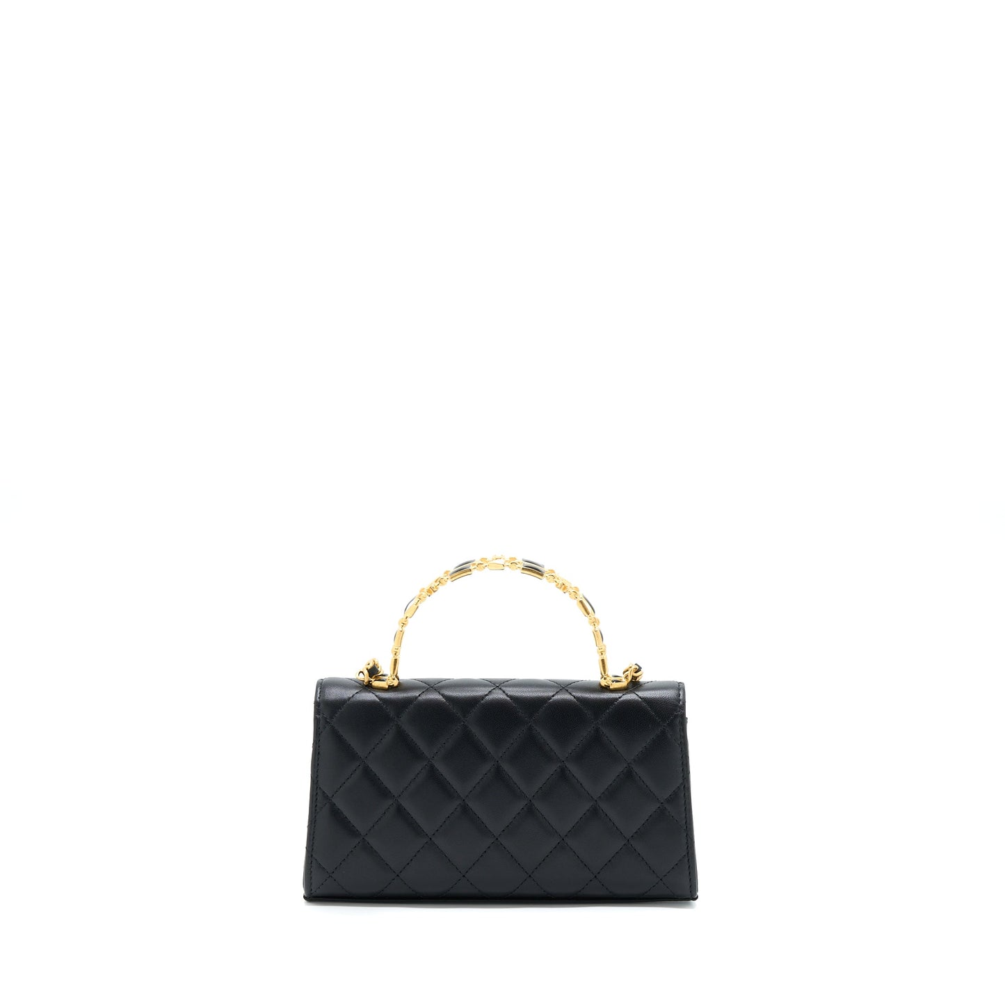 Chanel 22B Flap Bag With Enamel/CC Logo Top Handle Lambskin Black Brushed GHW
