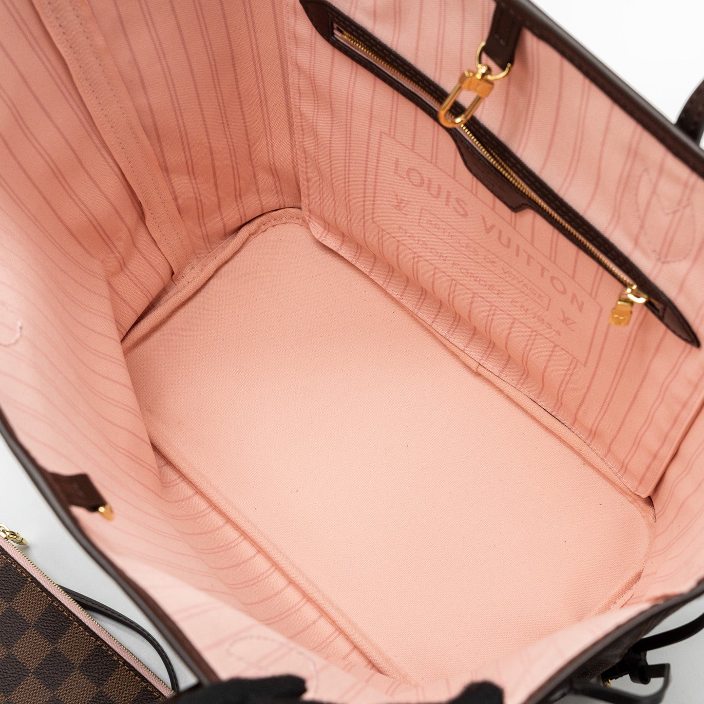 Louis Vuitton neverfull MM monogram damier ebene canvas / rose ballerina GHW