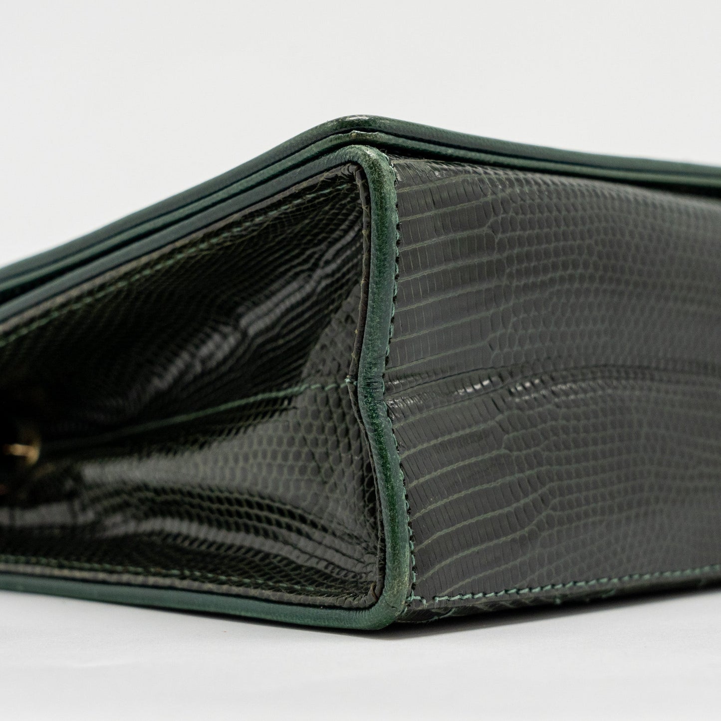 Chanel Vintage Envelop Flap Bag With Chain Lizard Dark Green GHW