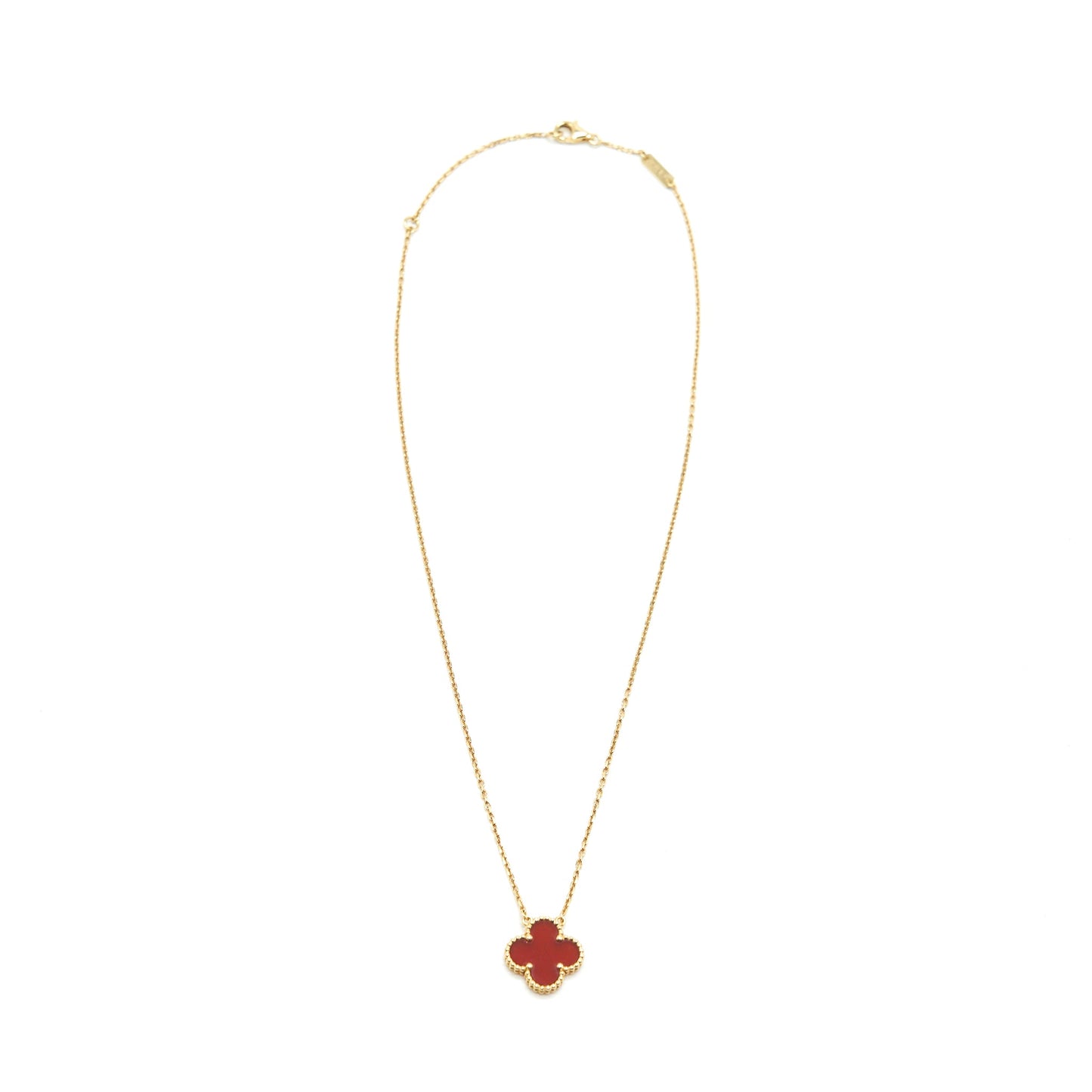 VAN CLEEF & ARPELS VINTAGE ALHAMBRA PENDANT CARNELIAN YELLOW GOLD NECKLACE