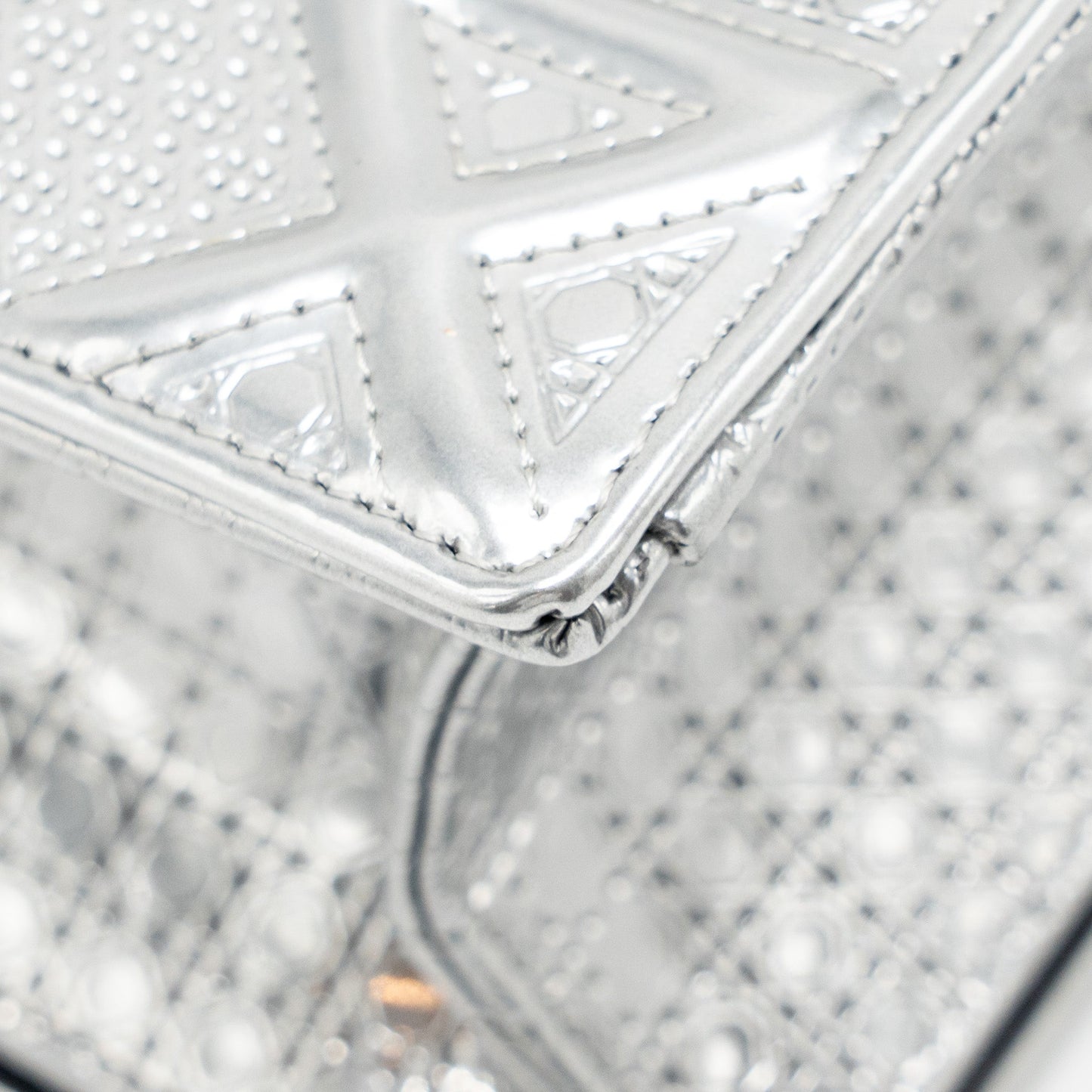 Dior Diorama Flap Bag Patent Micro-Cannage Leather Metallic Silver SHW