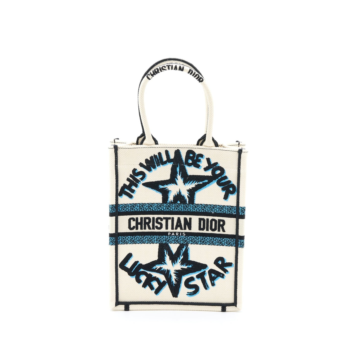 Luxury Dior Vertical Book Tote Lucky Star Embroidery White/Multicolour