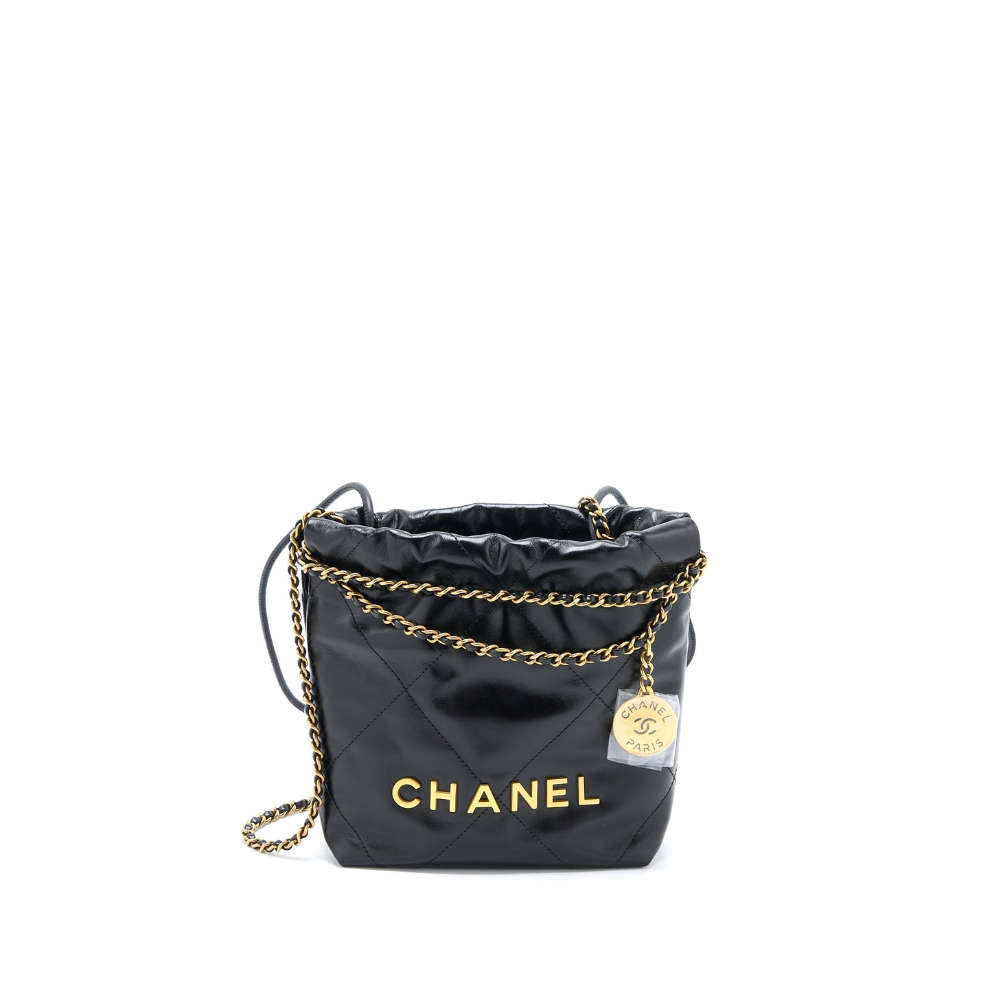 Chanel Mini 22 Bag Shiny Calfskin Black Brushed GHW (Microchip)