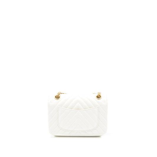 Chanel Mini 2.55 Reissue Chevron Flap Bag Aged Calfskin White Brushed GHW (Microchip)