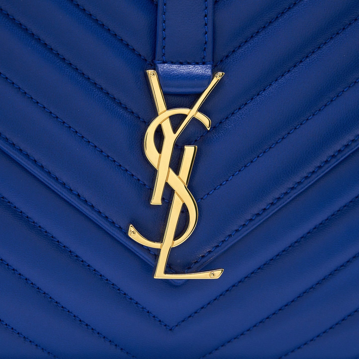Saint Laurent / YSL Chevron Monogram Flap Bag Blue GHW