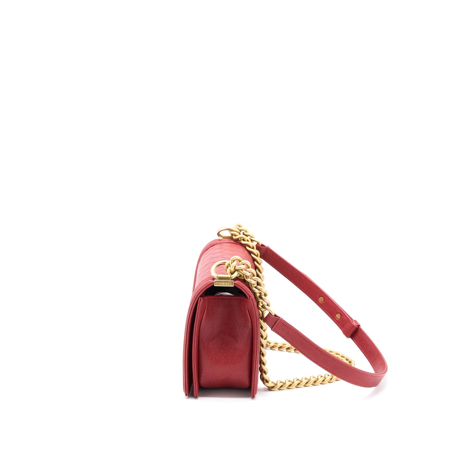 Chanel Medium Boy Bag Grained Calfskin Red Brushed GHW