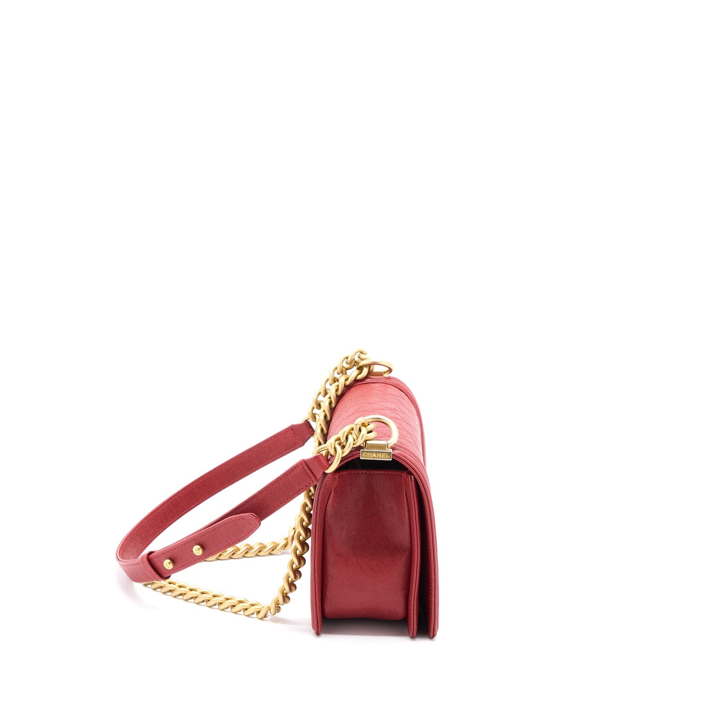 Chanel Medium Boy Bag Grained Calfskin Red Brushed GHW
