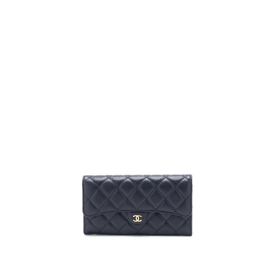 Chanel Classic Flap Long Wallet Caviar Dark Blue LGHW