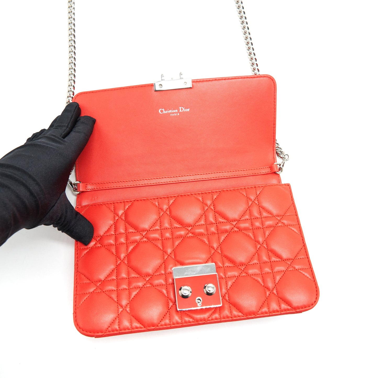 Dior Miss Dior Pouch with Chain Poppy Orange