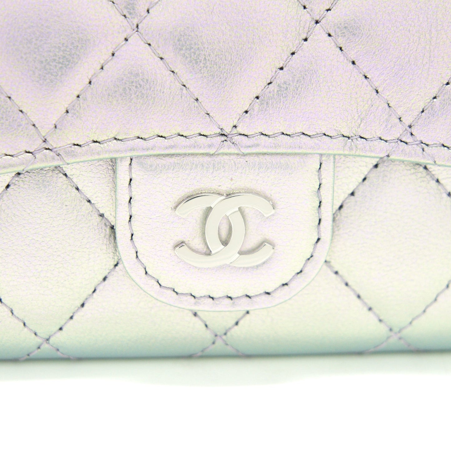 Chanel 21K Iridescent Grey Flap Card Holder