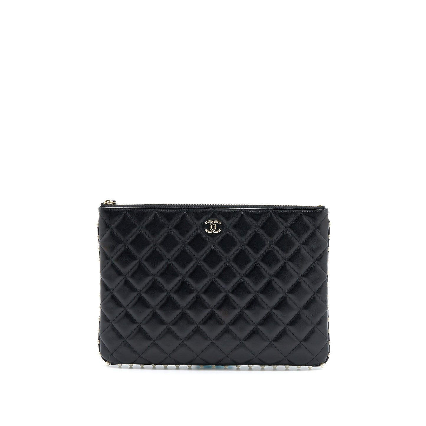Chanel O-Case Pouch Pearl/Aged Calfskin Black LGHW