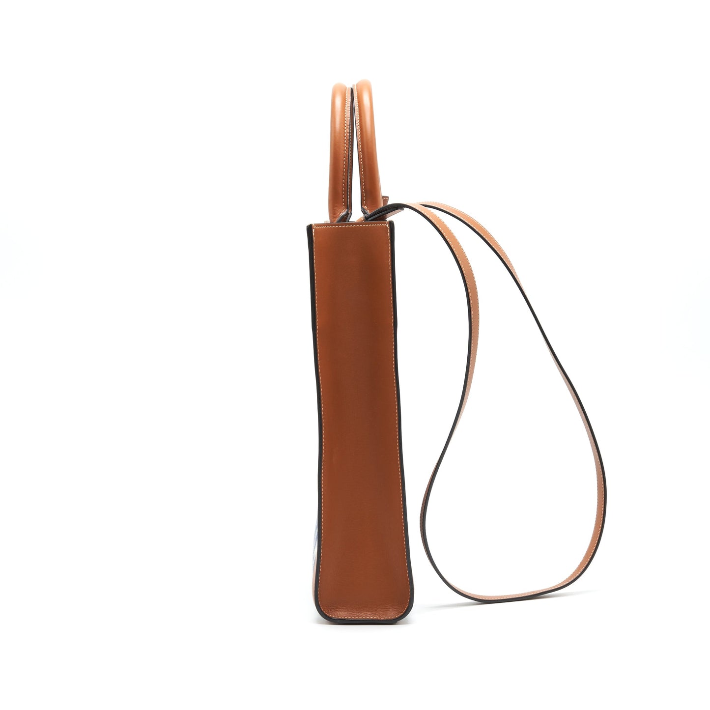 CELINE SMALL VERTICAL CABAS CELINE IN MAILLON TRIOMPHE JACQUARD AND CALFSKIN NAVY / TAN