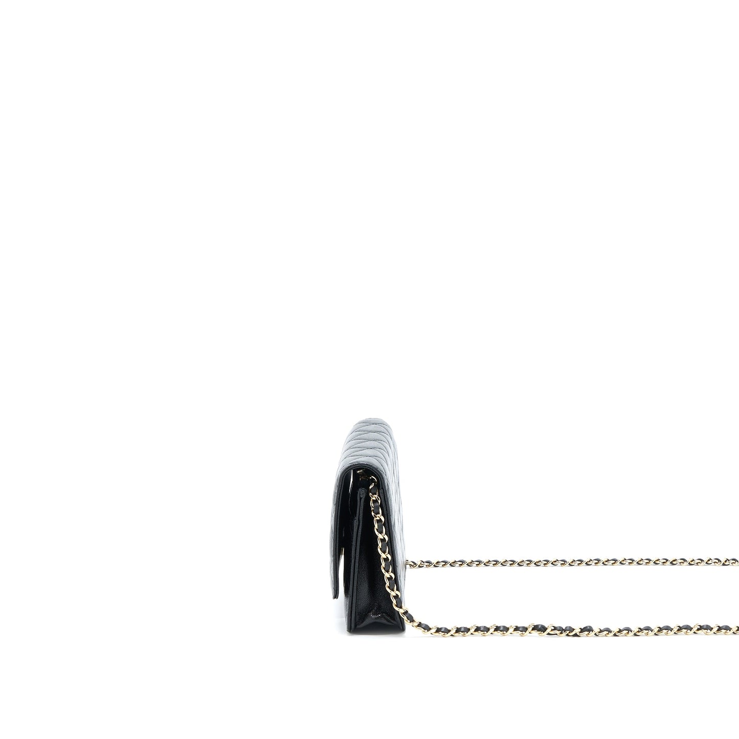 Chanel 22B Detail CC Logo Wallet On Chain Caviar Black LGHW (Microchip)